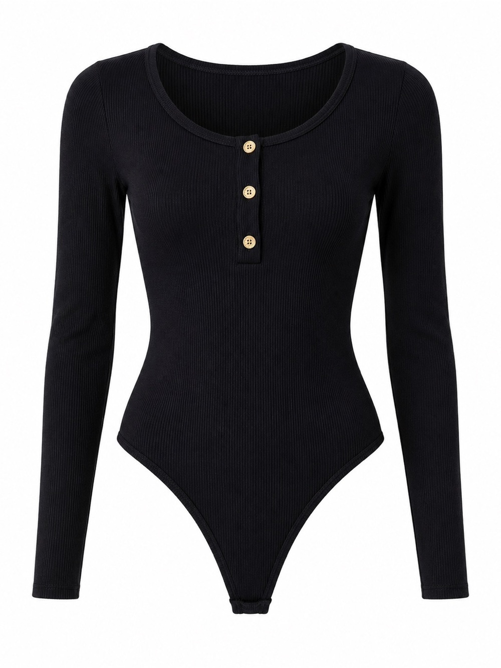 BOOHOO RIBBED BLACK BUTTON DOWN BODYSUIT WITH GOLD BUTTON DOWN DETAIL
